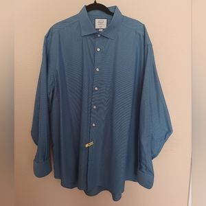 Charles Tyrwhitt Sz 18/36 Classic fit non-iron blue and teal dash dobby